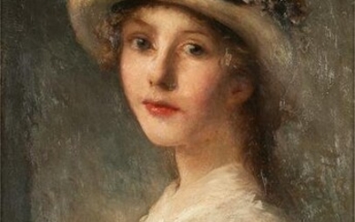 BRITISH SCHOOL: YOUNG LADY IN STRAW HAT
