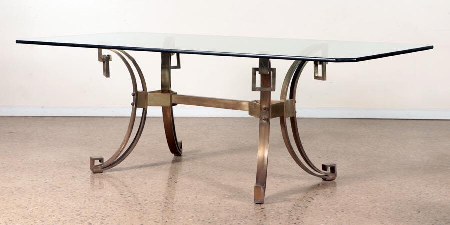 BRONZE AND GLASS DINING TABLE CIRCA 1960
