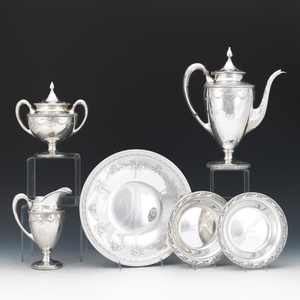 Barbour Silver Co. Three-Piece Coffee Service with Two Bowls by Reed & Barton and Platter by Towle