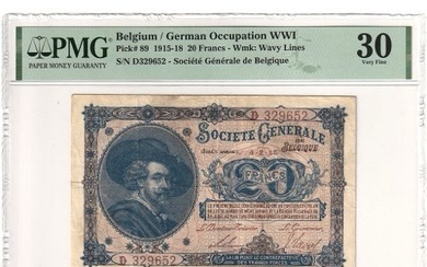 Belgium, 20 Francs, 04-02-1915, Société Générale de Belgique, VF(30-35)