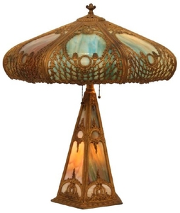 Bent Slag Glass Overlay Table Lamp