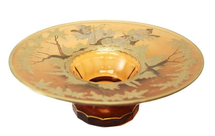 Bohemian Amber Art Glass Centerpiece Bowl, c1900