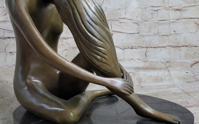Bowing Nude Woman Bronze Sculpture