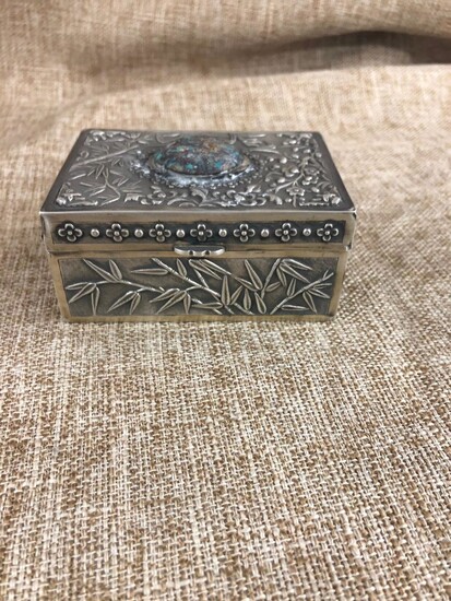 Box Chainese Silver inlaid with turquoise 1950