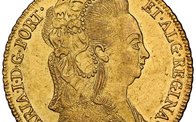 Brazil: , Maria I gold 6400 Reis 1791-R AU58 NGC,...