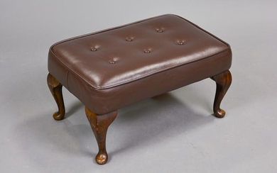 British Brown Leather Button Tufted Stool