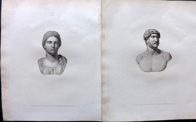 British Museum Ancient Marbles 1818 Pair of Folio Sculpture Statue Prints