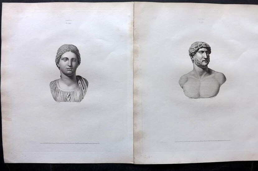 British Museum Ancient Marbles 1818 Pair of Folio Sculpture Statue Prints