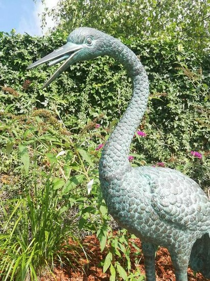 Bronze garden sculpture of a heron - Fountain model