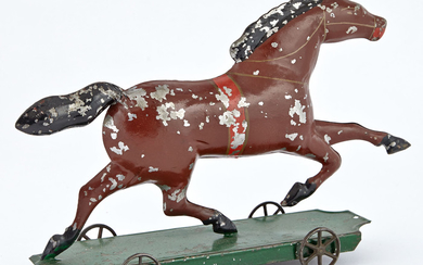 Brown Horse on Platform Tin Toy