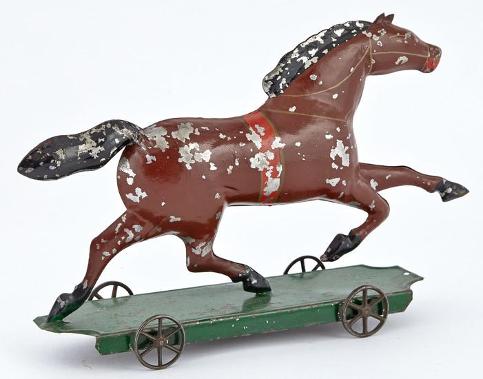 Brown Horse on Platform Tin Toy