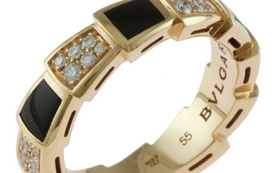 Bvlgari Serpenti Viper Ring No. 14.5 18K Diamond Onyx Women's BVLGARI