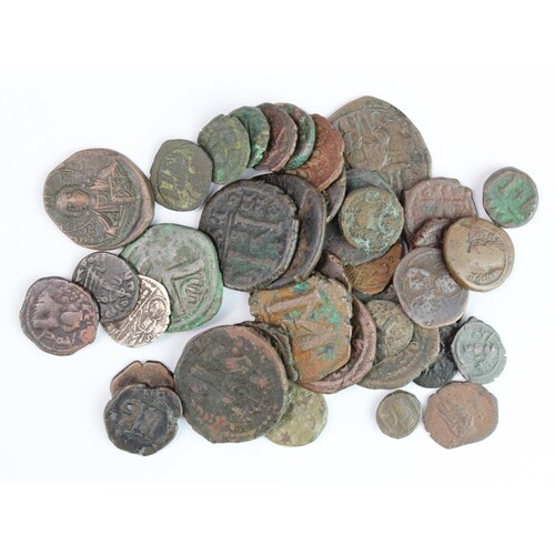 Byantine Coins (43) all bronze but one, assortment, many int...
