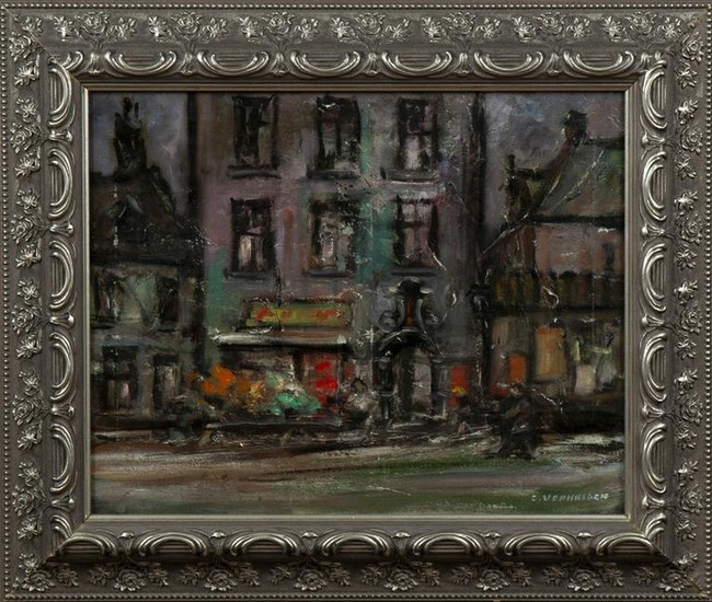 C. Verhagen, "Continental Street Scene," 20th c., oil