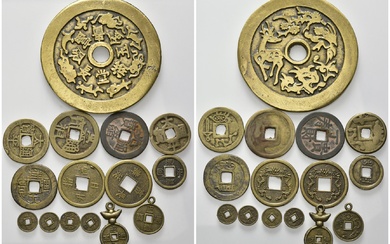 CHINA, Ching-Dynastie, 1644-1911, Lot 15 Stk., u.a. Br.-Amulett "Fu Lu Shou Xi" =Für Glück und langes Leben