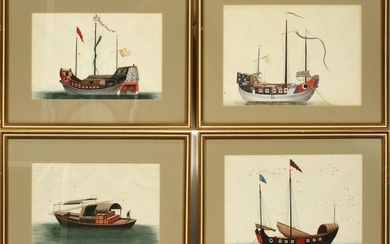 CHINESE PITH WATERCOLOR PAINTINGS OF BOATS
