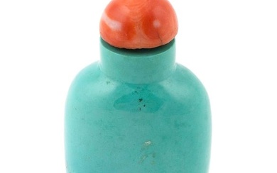 CHINESE TURQUOISE HARDSTONE SNUFF BOTTLE Late 19th Century Height 2". Coral stopper.