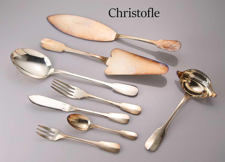 CHRISTOFLE table service , model CLUNY, 42 -piece, silver coating/silver...