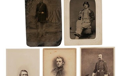 [CIVIL WAR]. A group of 5 tintypes and CDVs of Rhode Island soldiers, highlighted by identified Bull