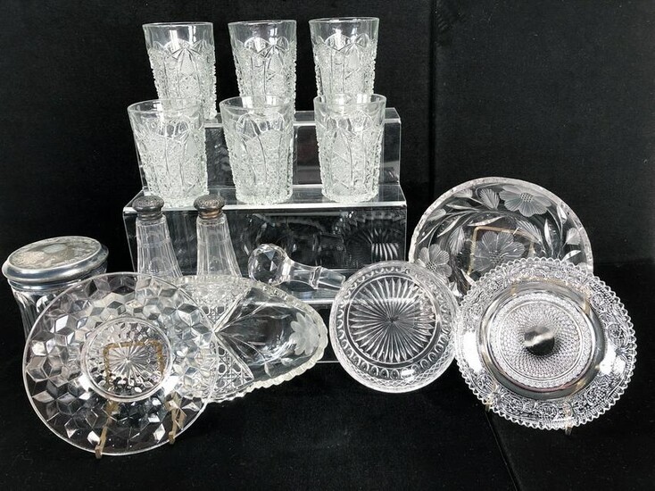 COLLECTION OF CUT CRYSTAL & GLASS & STERLING S&P