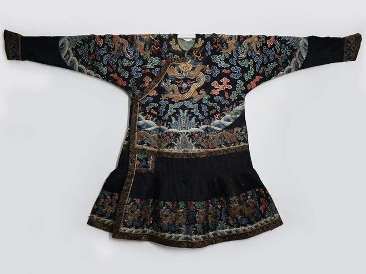 Blue Embroidered Formal Dragon Robe, Qianlong Period