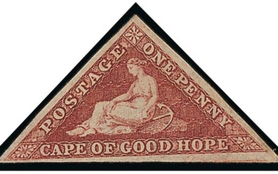 Cape of Good Hope 1863-64 De La Rue 1d. deep carmine-red, good to large margins; large part ori...
