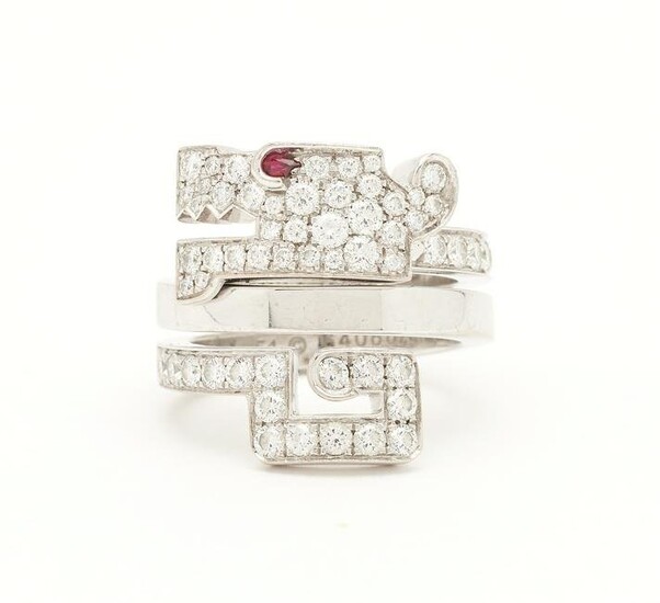 Cartier Diamond & Ruby Baiser Du Dragon Ring