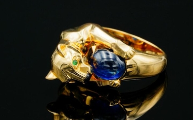 Cartier Panthere Blue Sapphire, Emerald, 18K Ring