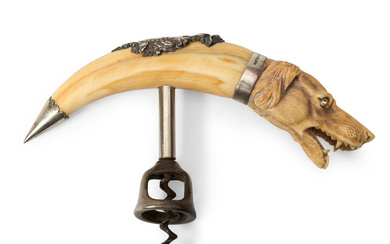 Carved Tusk and Silver Mounted Corkscrew England or Ireland, 20th...