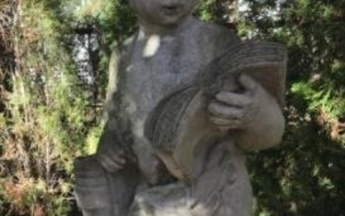 Cast Stone Garden Statue of Cherub Reading Book