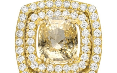 Ceylon Yellow Sapphire, Diamond, Gold Ring Ston