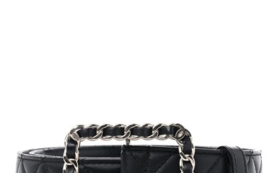 Chanel Lambskin Quilted Chain Square Buckle Belt 80 32 Black