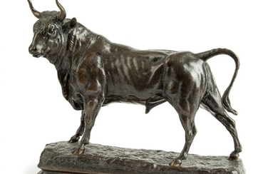 Charles Valton, French 1851–1918- Taureau; bronze, signed on the base, 33x38x11cm Provenance: Private Collection, London