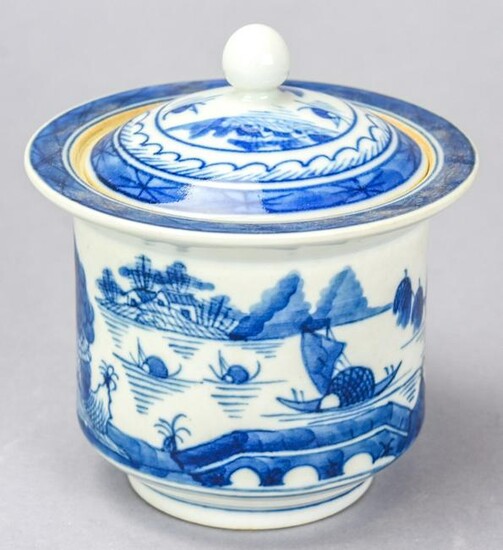 Chinese Canton Blue & White Porcelain Sugar Bowl