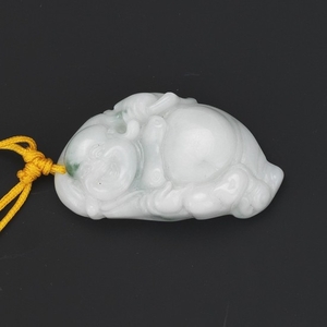 Chinese Carved Jade Laughing Buddha Pendant on Cord