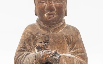 Chinese Carved Wood Seated Woman Altar Piece