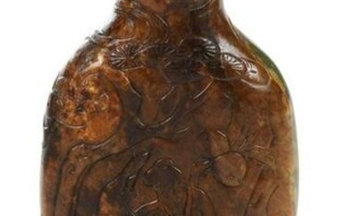 Chinese Green and Brown Jade or Hardstone Snuff Bottle