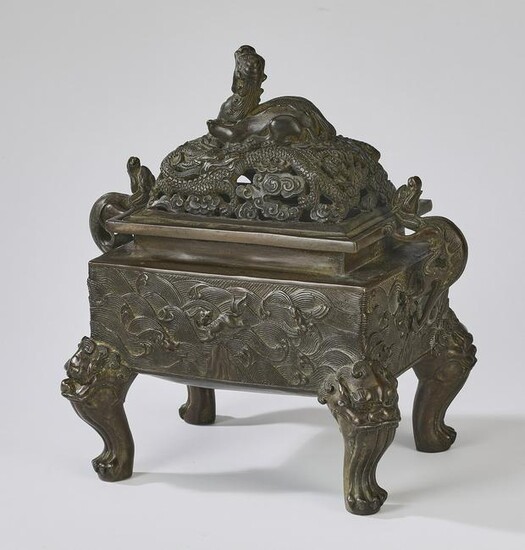 Chinese Ming style bronze dragon censer