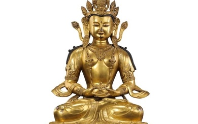 Chinese Qing Dynasty gilt bronze Buddha sitting statue