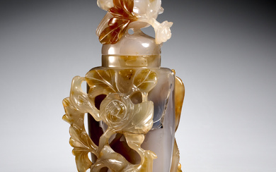 Chinese carved agate vase & cover, ex Christie's