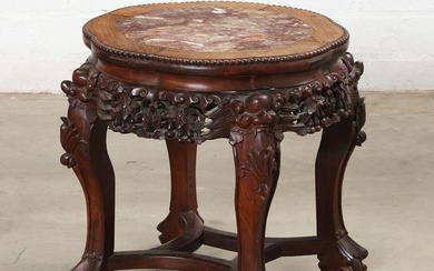 Chinese hexagonal stone inset hardwood low table