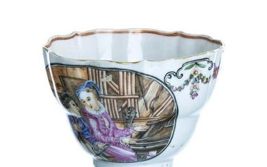 Chinese porcelain European subject 'music lesson' cup