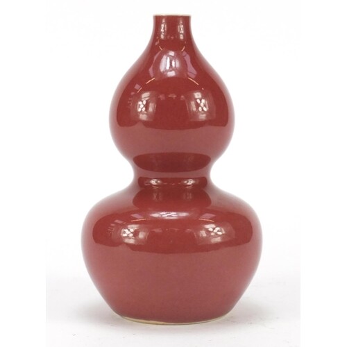 Chinese porcelain sang de boeuf double gourd vase, six figur...