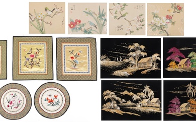 Chinese textiles and pictures including four paintings on si...