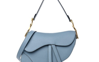 Christian Dior Grained Calfskin Saddle Bag With Strap Horizon Blue