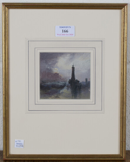 Circle of Sarah Louise Kilpack - View of a Lighthouse, oil on board, inscribed in pencil verso, 9cm
