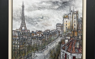 Claude DUMONT né en 1938 "Paris" Vue panoramique sur l'avenue Wagram (Arc de Triomphe et...