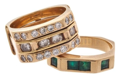 Collection of Diamond, Emerald, 14k Yellow Gold Rings