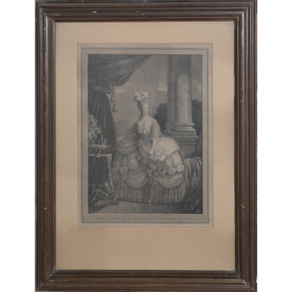 Coppia di incisioni del secolo XIX raffiguranti Luigi XVI, re di Francia e Maria Antonietta, regina di Francia (cm 68,5x52,5...