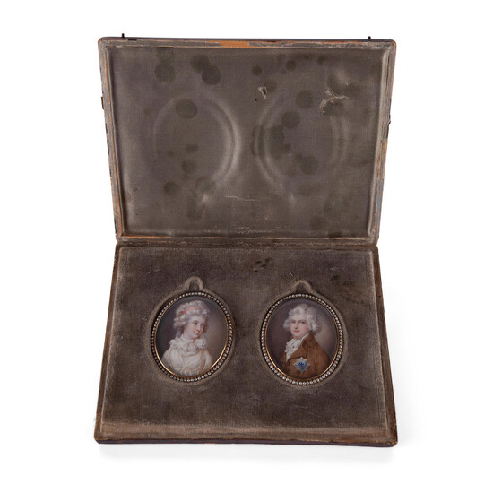 Coppia di miniature con ritratto di gentiluomo e gentildonna, Russia o Germania fine XVIII inizi del XIX secolo